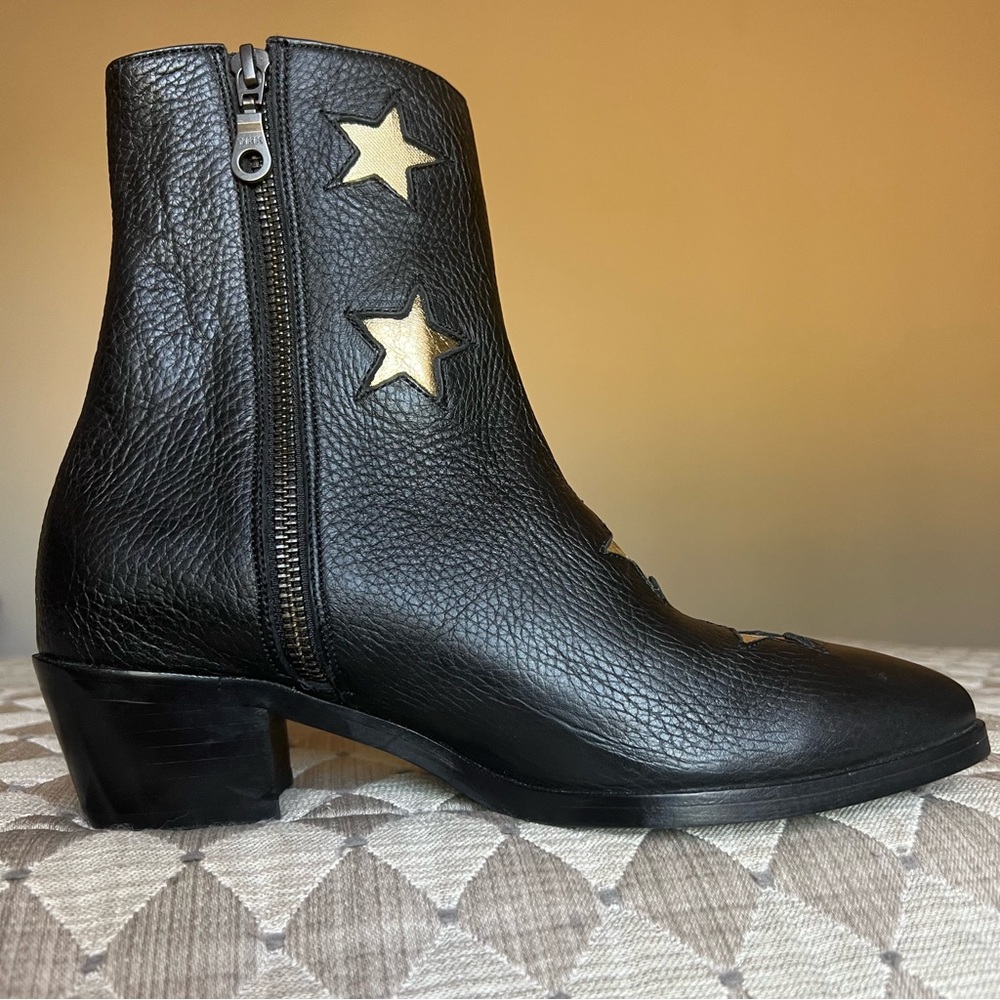 MODERN VICE Golden Bolt Black & Metallic Gold Leather Ankle Boots Size EU 35/US5 - Picture 3 of 16